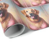 Golden Retriever Dragen van een Roze BH Cadeaupapier (Rol Hoek)