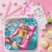 Golden Retriever drijvend op zwembad matras Papieren Bordje (Feest)