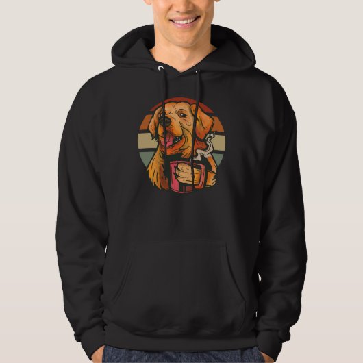 Golden Retriever Drink Coffee Dog Retro  Hoodie (Voorkant)