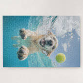 Golden Retriever Duiken Tennisbal onder water Legpuzzel (Horizontaal)