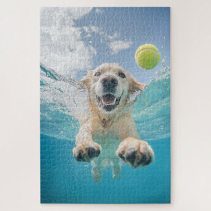 Golden Retriever Duiken Tennisbal onder water Legpuzzel