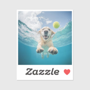 Golden Retriever Duiken Tennisbal onder water Sticker