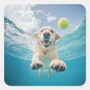 Golden Retriever Duiken Tennisbal onder water Vierkante Sticker