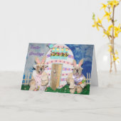 Golden Retriever Easter Bunnies en Egg House Kaart (Gele Bloem)