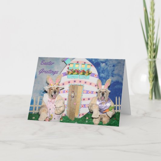 Golden Retriever Easter Bunnies en Egg House Kaart (Voorkant)