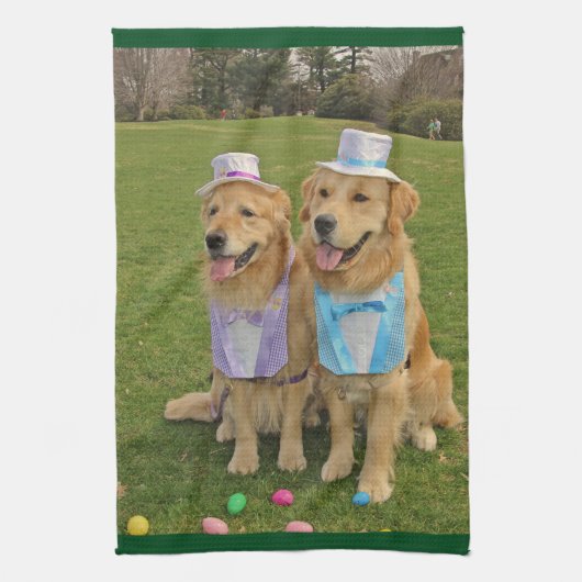 Golden Retriever Easter Hunt Theedoek (Verticaal)