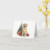 Golden Retriever een kerstboom en cadeau BLANK Kaart (Gele Bloem)