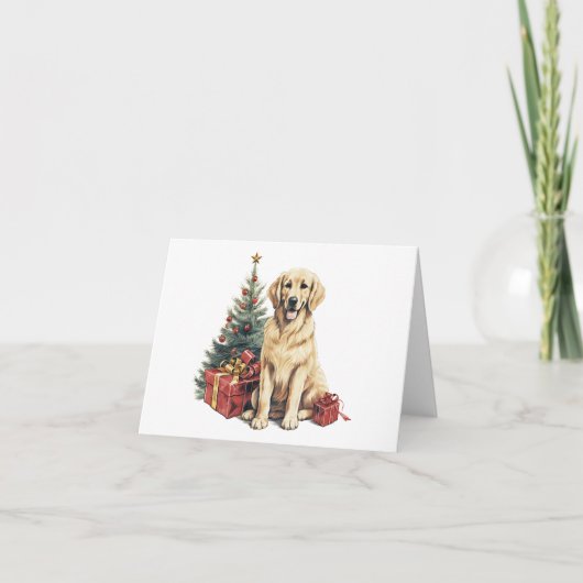 Golden Retriever een kerstboom en cadeau BLANK Kaart (Voorkant)