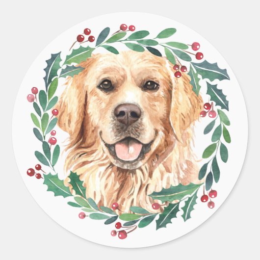 Golden Retriever Elegant Hondenkerst Ronde Sticker (Voorkant)