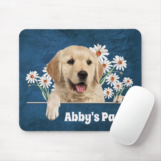 Golden Retriever en Daisies op leder Muismat (Met muis)