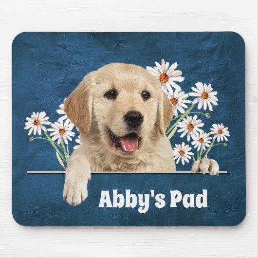 Golden Retriever en Daisies op leder Muismat (Voorkant)