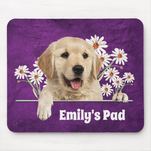 Golden Retriever en Daisies op leder Muismat (Voorkant)