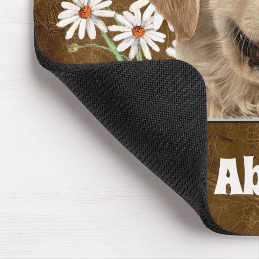 Golden Retriever en Daisies op leder Muismat (Hoek)