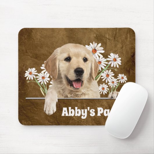 Golden Retriever en Daisies op leder Muismat (Met muis)
