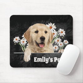 Golden Retriever en Daisies op zwart leder Muismat