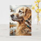 Golden Retriever en Eenden Verjaardag Kaart (Gele Bloem)