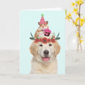 Golden Retriever en Friend Cute Birthday Kaart (Gele Bloem)