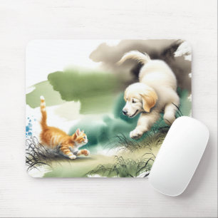 Golden Retriever en Ginger Kitten Muismat