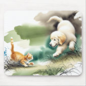 Golden Retriever en Ginger Kitten Muismat (Voorkant)