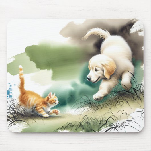 Golden Retriever en Ginger Kitten Muismat (Voorkant)