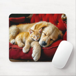 Golden Retriever en gouden kitten slapen Muismat