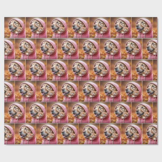 Golden Retriever en kitten in roze hoodie Cadeaupapier (Vlak)