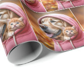 Golden Retriever en kitten in roze hoodie Cadeaupapier (Rol Hoek)