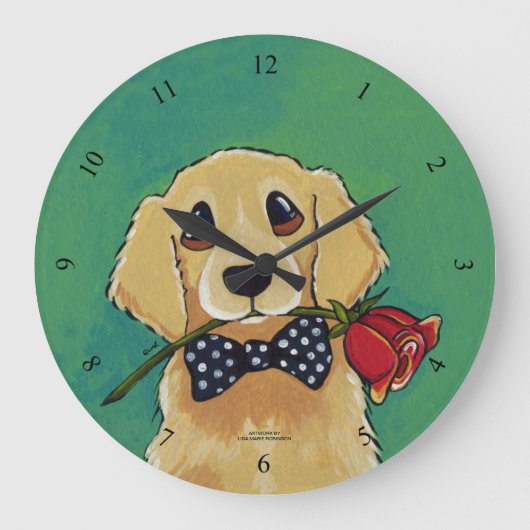 Golden Retriever en Roos Wall Clock Grote Klok (Voorkant)