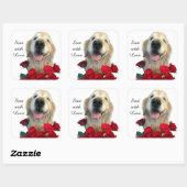 Golden Retriever en Rozen Verzonden Met Liefde Vierkante Sticker (Vel)