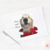 Golden Retriever en Rozen Verzonden Met Liefde Vierkante Sticker (Envelop)