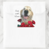 Golden Retriever en Rozen Verzonden Met Liefde Vierkante Sticker (Tas)