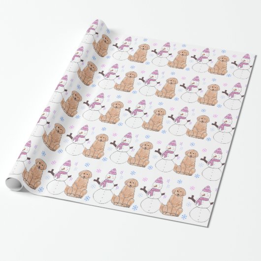 Golden Retriever en Snowman Cadeaupapier (Uitgerold)