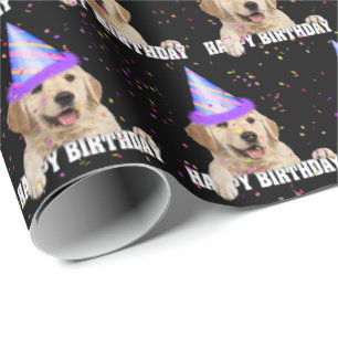 Golden Retriever en verjaardagsconfetti Cadeaupapier