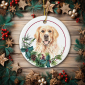 Golden Retriever Evergreen Berry Wreath Keramisch Ornament