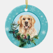 Golden Retriever Evergreen Blue Snowflake Keramisch Ornament (Voorkant)