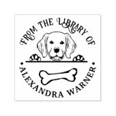 Golden Retriever Eying Bone Bibliotheek Boeknaam Zelfinktende Stempel (Design)