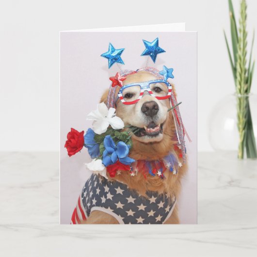 Golden Retriever Fabulous Fourth of Juli Feestdagen Kaart (Voorkant)