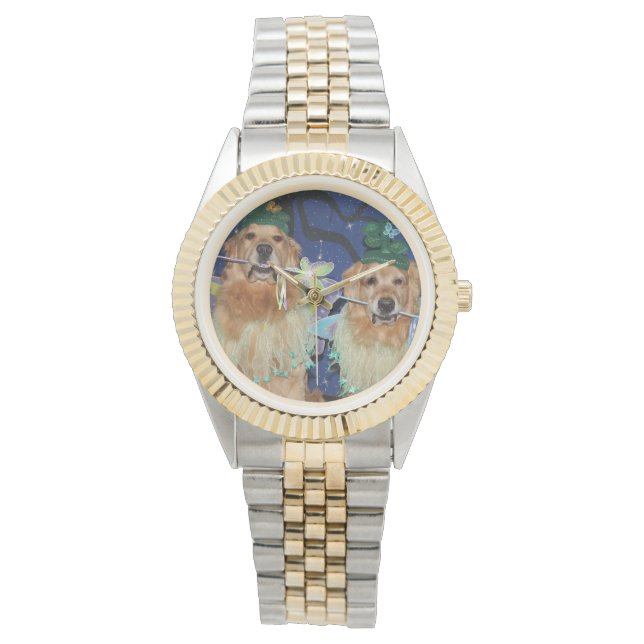 Golden Retriever Fairies Horloge (Voorkant)