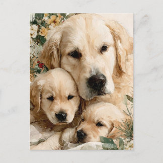 Golden Retriever Family Puppies Vintage Christmas Briefkaart