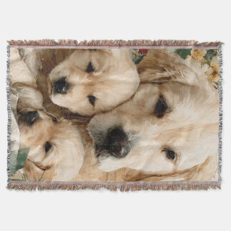 Golden Retriever Family Puppies Vintage Christmas Deken