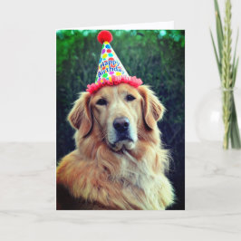 Golden Retriever & Feesthoed met Hartelijk Gefelic Kaart