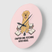 Golden Retriever Fetching Ideas Book Lover Pink Grote Klok (Hoek)