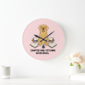 Golden Retriever Fetching Ideas Book Lover Pink Grote Klok (Huis)