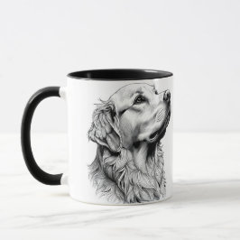 Golden Retriever Fine Line Art Portrait | Elegant  Mok