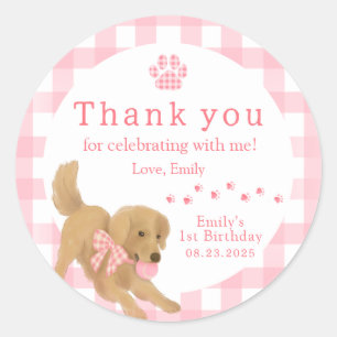 Golden Retriever First Birthday Party Favoriet Ronde Sticker