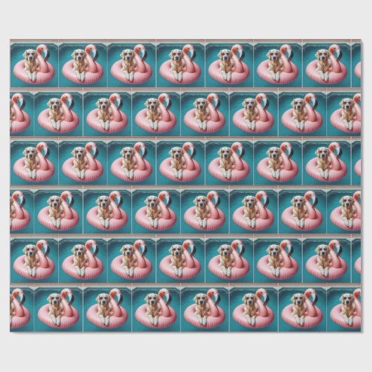 Golden Retriever Floating In a Flamingo Pool Toy Cadeaupapier (Vlak)