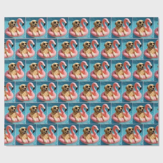 Golden Retriever Floating On a Flamingo Pool Toy Cadeaupapier (Vlak)