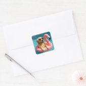 Golden Retriever Floating On a Flamingo Pool Toy Vierkante Sticker (Envelop)