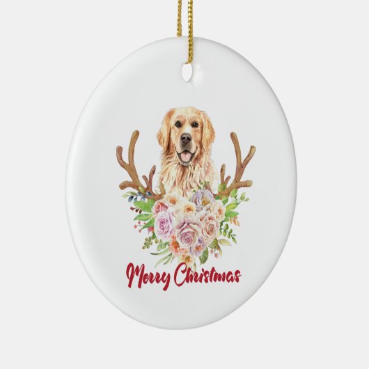 Golden Retriever Floral Merry kerst Keramisch Ornament (Rechts)