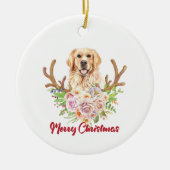 Golden Retriever Floral Merry kerst Keramisch Ornament (Voorkant)